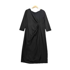 Lands End Ponte Midi Dress Sz 14 Black Ruched Waist Event Formal Cocktail Career